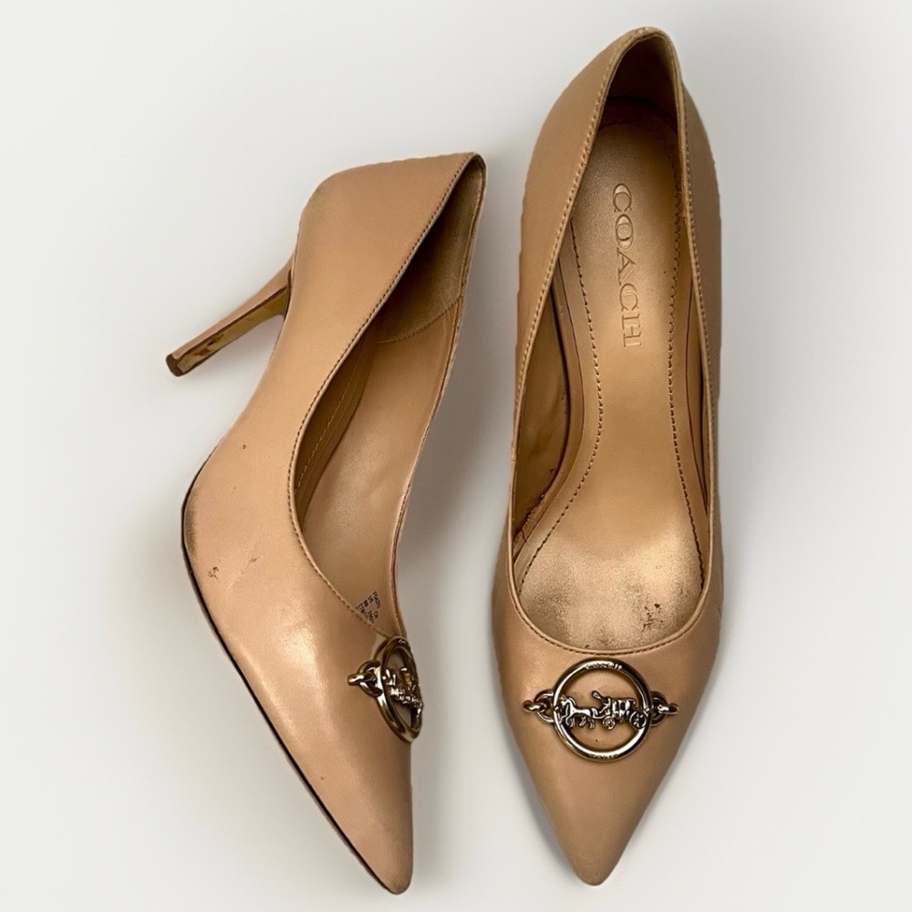 COACH Audrey 90 Leather Pump‎ Pointed Toe 3.25” Designer Heels Womens Sz 9 Nude